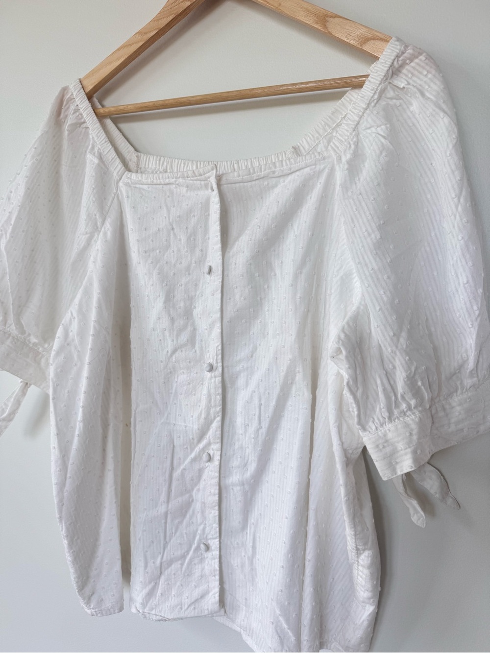 LC Lauren Conrad White Swiss Dot Tie Sleeve Peasant Blouse XL 100% Cotton